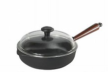 Gusseisen Servierpfanne mit Holzgriff extra hoch 24 cm