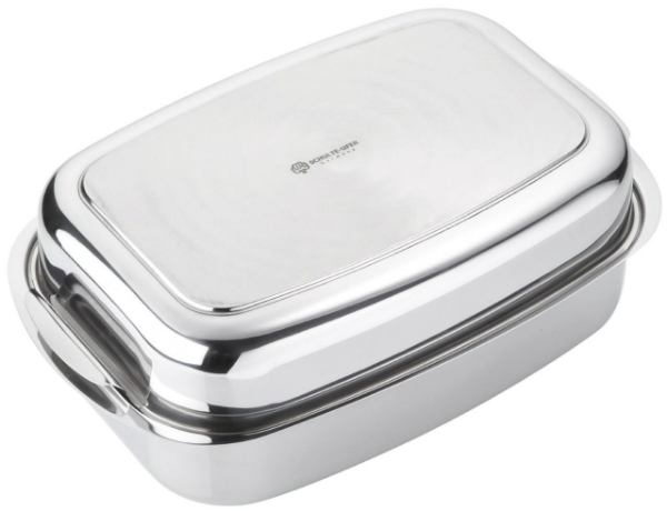 Eckiger Edelstahl-Allzweck-Bräter von SUS inkl. Induktion für schmackhafte Braten & Geflügel | Durchmesser: 36 cm | Inhalt: 6 Liter Edelstahl Allzweck Braeter SUS 36 cm